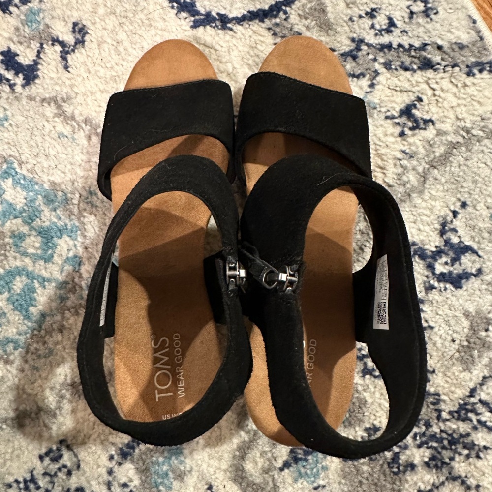 TOMS Majorca Black Suede Platform Cork Sandals - Picture 12 of 13